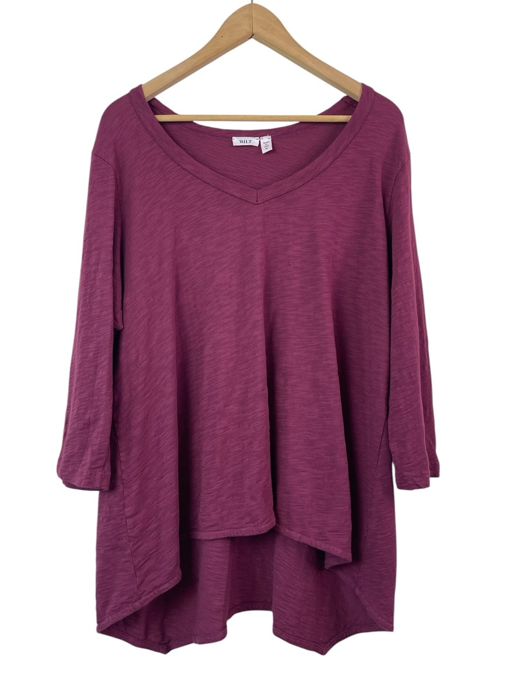 Wilt Women’s Burgundy Long Sleeve Asymmetrical Hem Cotton Top Size XL